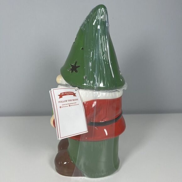 Mr. Christmas NWT Ceramic Red, Green & White Christmas Gnome Cookie Jar, 13"H - Picture 6 of 6